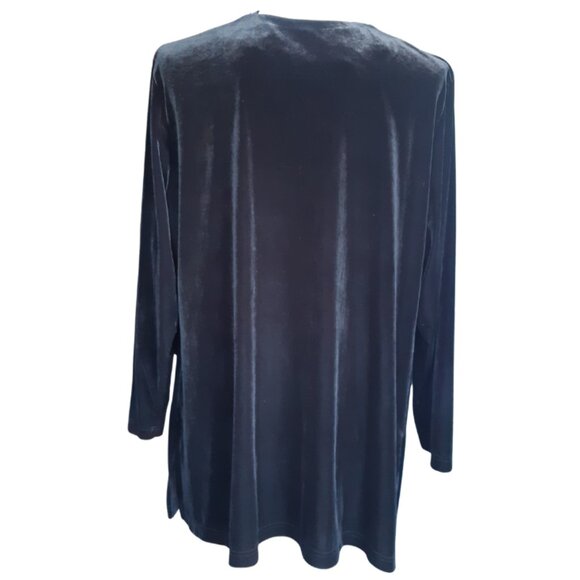 Classic Elements SZ 2XL Black Velour Women's Button Up V-Neck Tunic Top - Picture 2 of 16